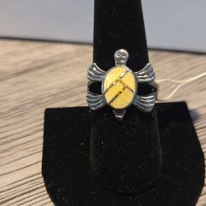 Sea Turtle Ring with Yellow Stone